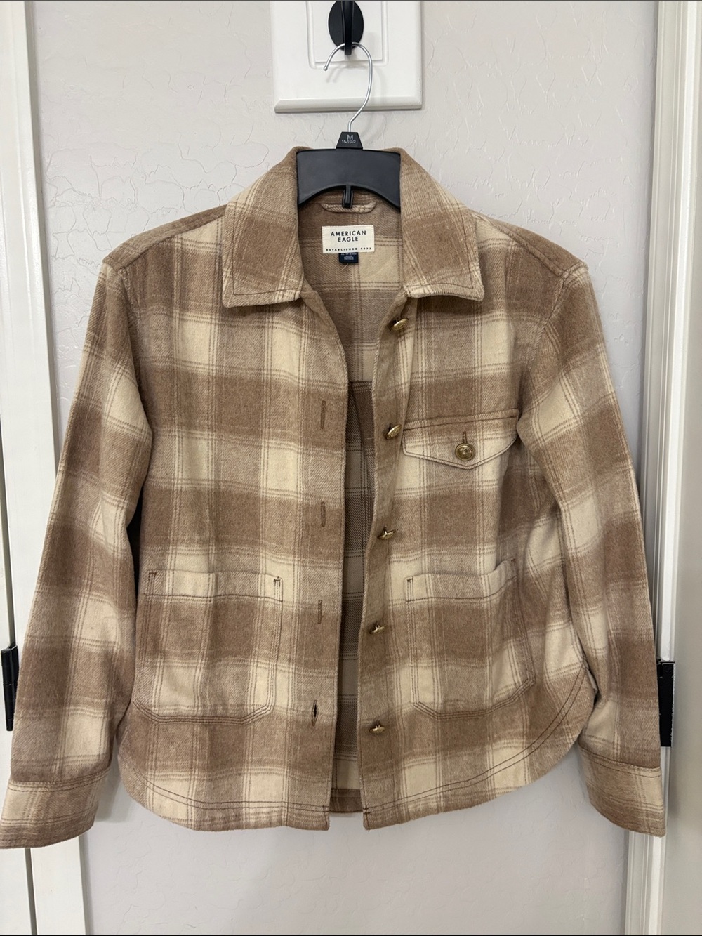 American Eagle Outfitters Brown & Cream Plaid Shacket